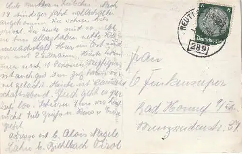 [Ansichtskarte] A 6621 BICHLBACH - LÄHN, Blick auf den Ort mit Bahnhof, Landpoststempel, Bahnpost, 1939. 