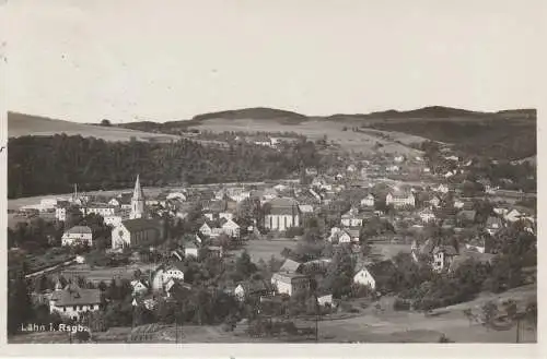 [Ansichtskarte] NIEDER - SCHLESIEN - LÄHN / WLEN, Blick über den Ort, 1931, Bahnpost Hirschberg - Löwenberg. 