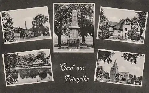 [Ansichtskarte] 3209 SCHELLERTEN - DINGELBE, Zuckerfabrik, Ehrenmal, Kirche..., 1966, leichte Druckstelle. 