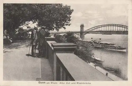 [Ansichtskarte] 5300 BONN, Alter Zoll, Rheinbrücke, Köln - Düsseldorfer Dampfer, 1914, Feldpost. 