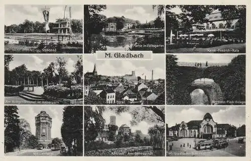 [Ansichtskarte] 4050 MÖNCHENGLADBACH, Mehrbild - AK 1937, Volksbad, Kriegerdenkmal, Wasserturm... 