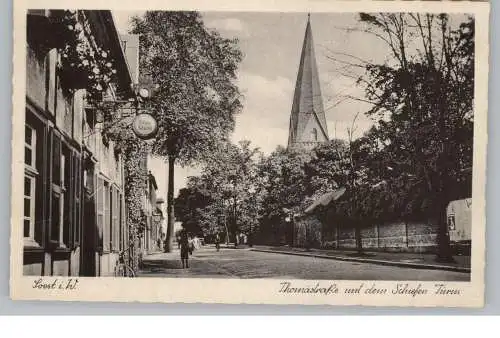 [Ansichtskarte] 4770 SOEST, Thomästrase, Brau - Stübl, Schiefer Turm. 