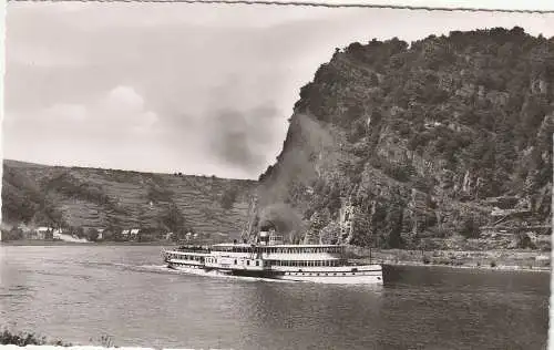 [Ansichtskarte] BINNENSCHIFFE - RHEIN, KD-Dampfer "FRIEDEN" an der Loreley, 1955. 