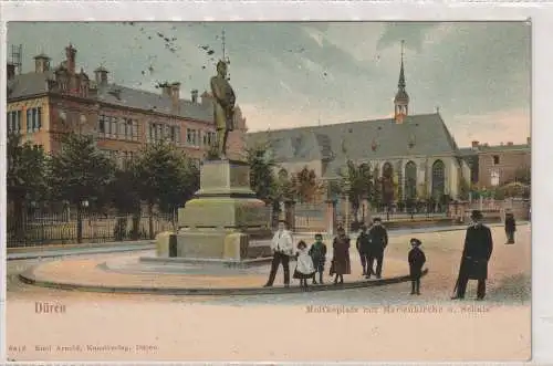 [Ansichtskarte] 5160 DÜREN, Moltkeplatz, Marienkirche, Schule, coloriert, 1913, Verlag Arnold. 