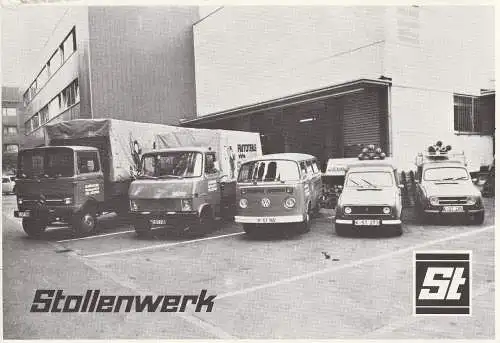 [Ansichtskarte] 5000 KÖLN - EHRENFELD, Fahrzeuge der Fa. Autoteile Stollenwerk, Vogelsanger Weg, RENAULT 4, VW - Bus, HANOMAG, MERCEDES - BENZ. 