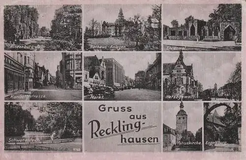 [Ansichtskarte] 4350 RECKLINGHAUSEN, Hindenburg-Park, Kunibertstrasse, Ehrenmal.... 