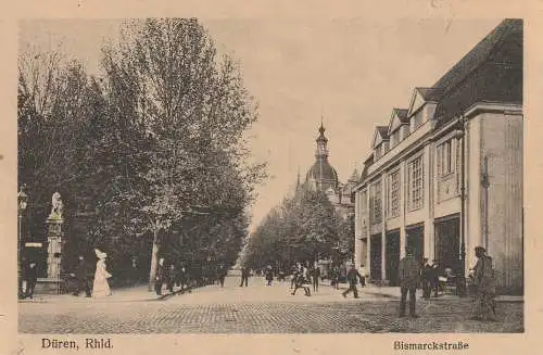 [Ansichtskarte] 5160 DÜREN, Bismarckstrasse,  belebte Szene, 1916, Feldpost. 