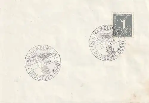 [Ansichtskarte] PFERDESPORT - DEUTSCHES DERBY HAMBURG 1960, Sonderstempel. 