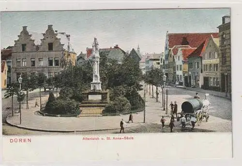 [Ansichtskarte] 5160 DÜREN, Altenteich und St. Anna- Säule, Wasserfuhrwerk, coloriert, ca. 1905, Verlag Mundt. 