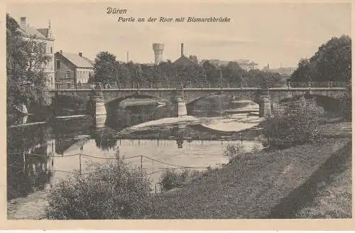 [Ansichtskarte] 5160 DÜREN, Rurpartie, Bismarckbrücke, Blick zum Wasserturm, Verlag Arnold. 