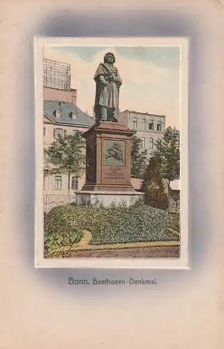 [Ansichtskarte] 5300 BONN, Beethoven - Denkmal im Passepartout -Prägerahmen, 1909, coloriert. 