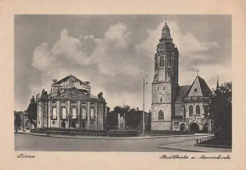 [Ansichtskarte] 5160 DÜREN, Stadttheater und Marienkirche, 1943 !!. 