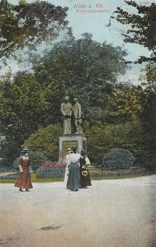 [Ansichtskarte] 5000 KÖLN, KOLPING, Kolping-Denkmal, modische Damen, 1912, coloriert. 