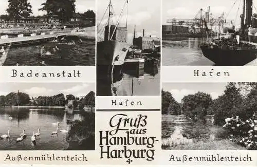 [Ansichtskarte] 2000 HAMBURG - HARBURG, Hafen, Elbe, Badeanstalt... 