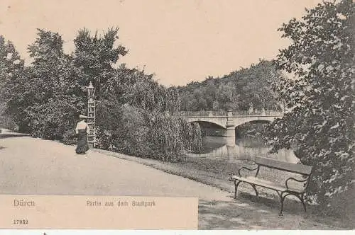 [Ansichtskarte] 5160 DÜREN, Stadtparkpartie an der Rurbrücke, 1905, Verlag Rubin. 