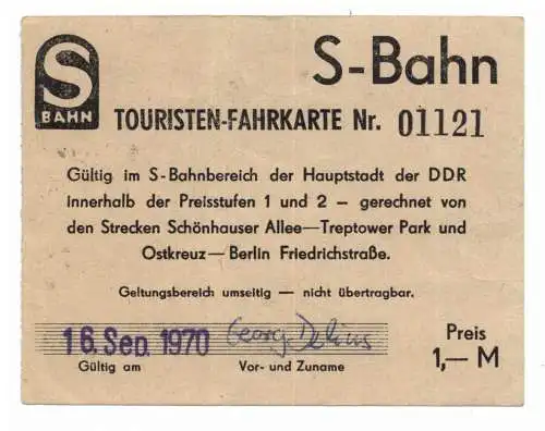 OST - BERLIN Touristen Fahrkarte