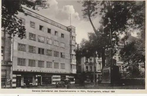 [Ansichtskarte] 5000 KÖLN, KOLPING, General-Sekretariat des Gesellenvereins in Köln, Kolping - Denkmal, Oldtimer, 1931. 