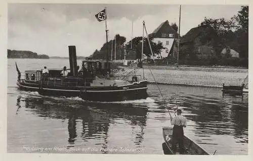 [Ansichtskarte] BINNENSCHIFFE - RHEIN, ZOLLKREUZER  "ZOLL I" vor Neuburg, NS-Beflaggung. 