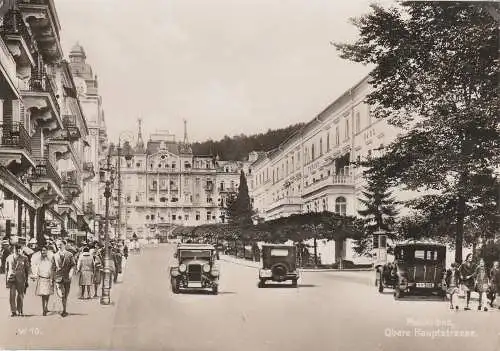 [Ansichtskarte] BÖHMEN & MÄHREN - MARIENBAD / MARIANSKE LAZNE, Obere Hauptstrasse, Oldtimer, Verlag Gschihay. 