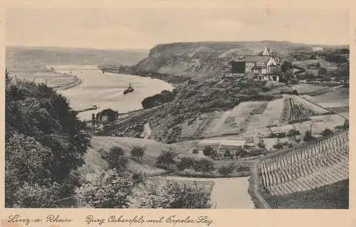 [Ansichtskarte] 5460 LINZ, Weinberge um Burg Ockenfels, Erpeler Ley, Brücke von Remagen, Verlag Schnickel. 