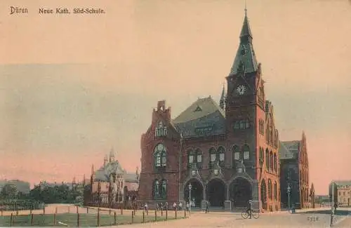 [Ansichtskarte] 5160 DÜREN, Neue Katholische Süd-Schule, 1904, coloriert. 