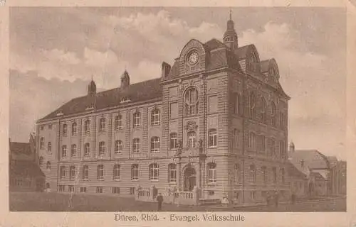 [Ansichtskarte] 5160 DÜREN, Evangelische Volksschule, 1919, englische Militärpost !!!. 