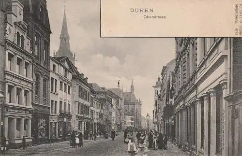 [Ansichtskarte] 5160 DÜREN, Oberstrasse, Schenkwirtschaft Thelen... belebte Szene, ca. 1905. 