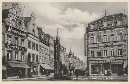 [Ansichtskarte] 5160 DÜREN, Marktplatz und Kölnstrasse, Bekleidungshaus Bernartz / Möbelhaus Courth....1941. 