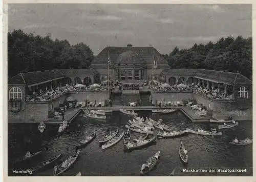 [Ansichtskarte] 2000 HAMBURG, Parkkaffee am Stadtparksee, NS - Beflaggung, 1936. 