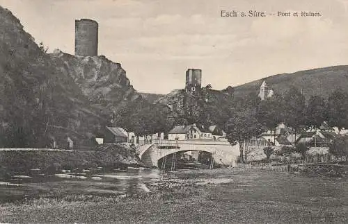 [Ansichtskarte] L 9650 ESCH / Sauer, Brücke und Ruine, Verlag Weber - Diekirch. 