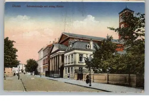 [Ansichtskarte] 5160 DÜREN, Schneklestrasse mit evangelischer Kirche, 1925. 