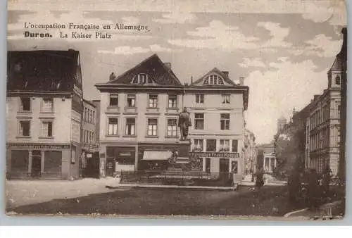 [Ansichtskarte] 5160 DÜREN, Kaiserplatz, Restaurant Franz Koenog, Lederhandlung Peter Kaiser, franz. Besatzungszeit, 20er jahre. 