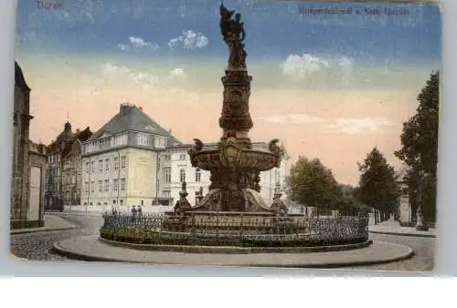 [Ansichtskarte] 5160 DÜREN, Kriegerdenkmal und kath. Lyzeum, 1921, belgische Feldpost. 