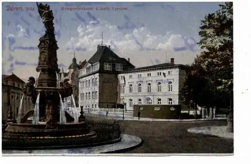 [Ansichtskarte] 5160 DÜREN, Kriegerdenkmal und kath. Lyzeum, 1919. 