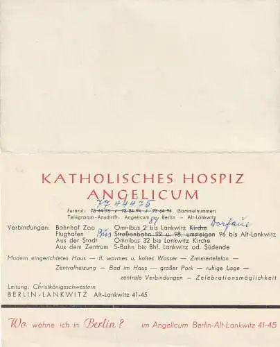 [Ansichtskarte] 1000 BERLIN - LANKWITZ, Angelicum, Klapp-Karte. 