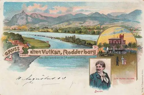 [Ansichtskarte] 5307 WACHTBERG, Lithographie, Rodderberg Restaurant, Barde, ca. 1900, kl. Eckmangel. 