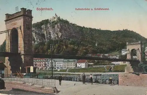 [Ansichtskarte] BÖHMEN & MÄHREN / TETSCHEN - BODENBACH / DECIN, Kettenbrücke und Schäferwand, 1911, Poststempel Eulau a.d. Dux. 