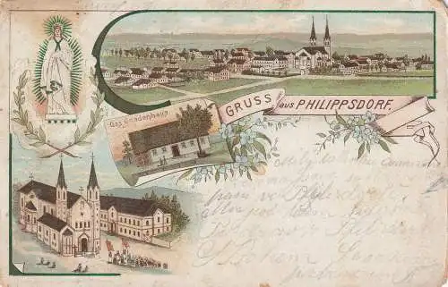 [Ansichtskarte] BÖHMEN & MÄHREN - PHILIPPSDORF / FILIPOV, Lithographie 4 Ansichten, Randmängel. 