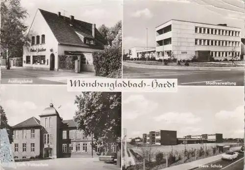 [Ansichtskarte] 4050 MÖNCHENGLADBACH - HARDT, "Onkel Gustav", Stadtverwaltung, Neue Schule, Kath. Volksschule, kl. Druckstellen. 