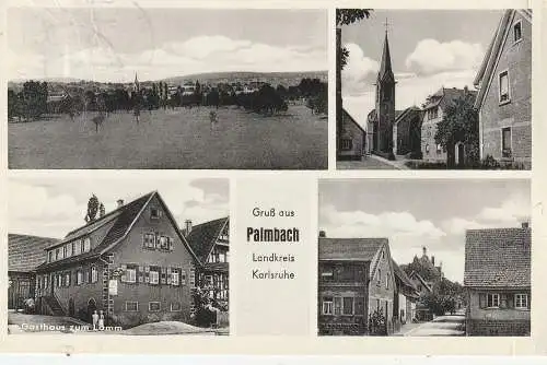 [Ansichtskarte] 7500 KARLSRUHE - PALMBACH, Gasthaus zum Lamm, Kirche, Hauptstrasse... 