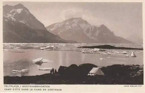 [Ansichtskarte] GRÖNLAND - Teltplads i Godthaabsfjorden, Zeltplatz bei Nuuk, Eisschollen. 