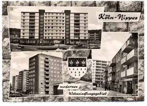 [Ansichtskarte] 5000 KÖLN - NIPPES, Hochhäuser, Hunsrückstrasse, Schiefersburger Weg, rücks. kl. Klebereste. 