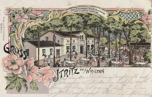 [Ansichtskarte] 0-1313 WRIEZEN - ITRITZ, Lithographie, Waldrestaurant, Druckstelle, kl. Einriss. 