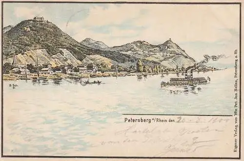 [Ansichtskarte] 5330 KÖNIGSWINTER, Petersberg, frühe Künstler-Karte, 1900, Eigenverlag  Nelles - Hotel auf dem Petersberg. 