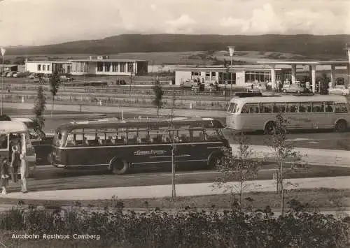 [Ansichtskarte] 6277 CAMBERG, Autobahn Raststätte, Omnibusse, 1958. 