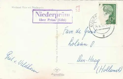 [Ansichtskarte] 5540 PRÜM & NIEDERPRÜM, Landpoststempel "Niederprüm über Prüm", 1957. 