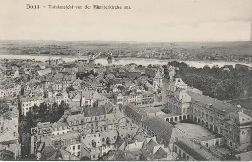 [Ansichtskarte] 5300 BONN, Blick von der Münsterkirche Richtung Beuel, Blick in den Hof der Universität und Altstadt. 