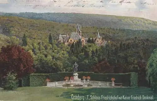 [Ansichtskarte] 6242 KRONBERG, Schloß Friedrichshof, Kaiser Friedrich Denkmal, 1919. 