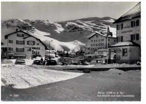 [Ansichtskarte] CH 7457 SURSES - BIVIO GR, Skilift auf den Cuolmens, 1962, VW - BUS, VW - Käfer, MERCEDES - BENZ. 