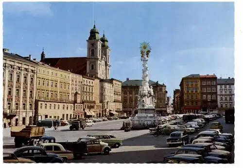 [Ansichtskarte] A 4000 LINZ, hauptplatz, Oldtimer - VW -Transporter, VW - Käfer, MERCEDES - BENZ.... 